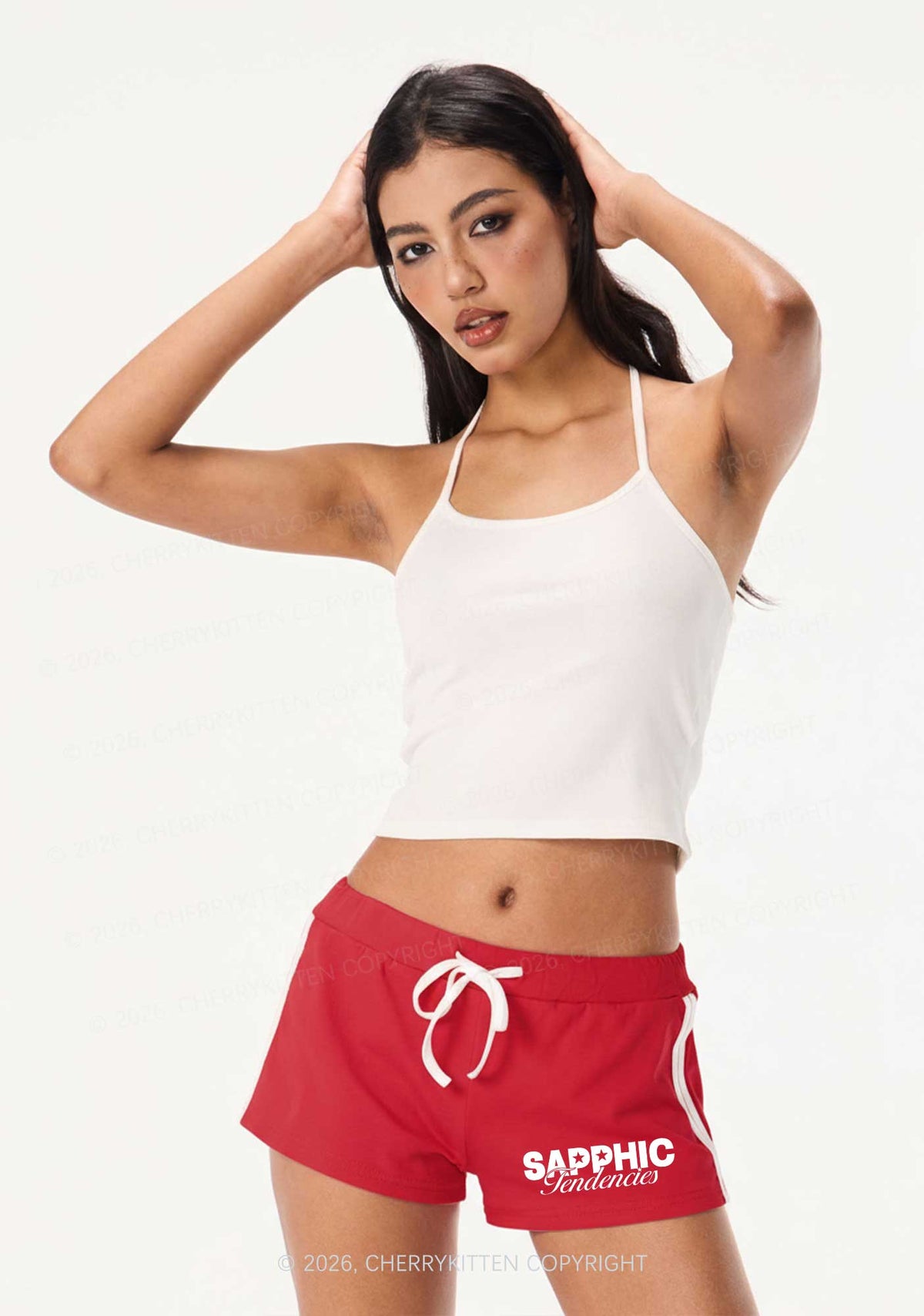 Sapphic Tendencies Pride Y2K Drawstring Mini Shorts Cherrykitten