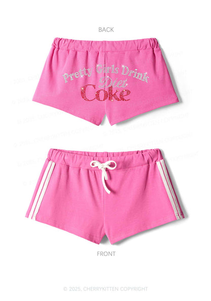 Rhinestone Pretty Girls Drink Diet Cola Y2K Drawstring Mini Shorts Cherrykitten