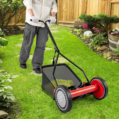 14 Inch Push Lawn Mower with 5 Steel Blades and Grass Catcher Bag