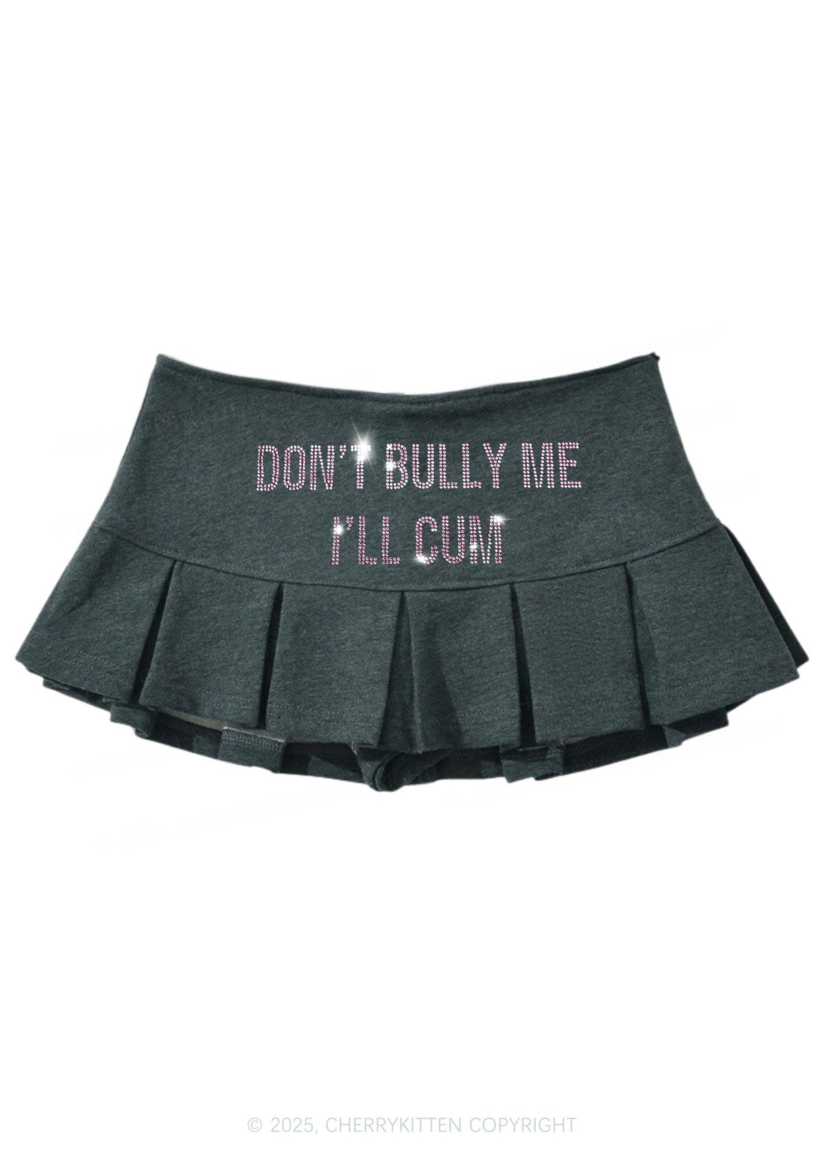 Rhinestone Dont Bully Me Y2K Mini Pleated Skirts Cherrykitten
