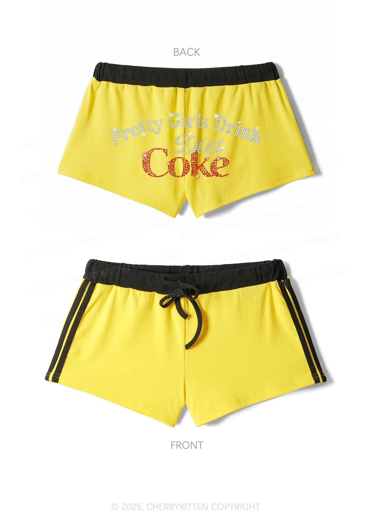 Rhinestone Pretty Girls Drink Diet Cola Y2K Drawstring Mini Shorts Cherrykitten
