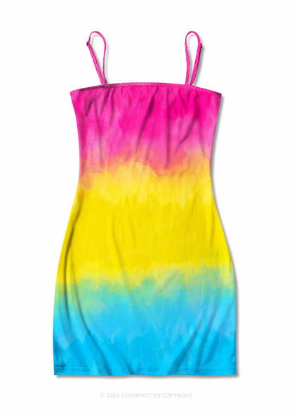 Pansexual Tie Dye Pride Y2K Print Slip Dress Cherrykitten