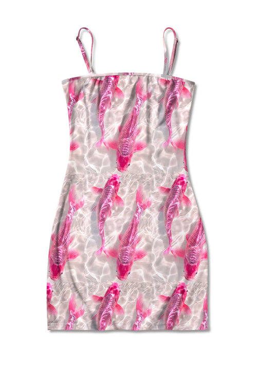 Pink Carp Water Ripple Y2K Print Slip Dress Cherrykitten