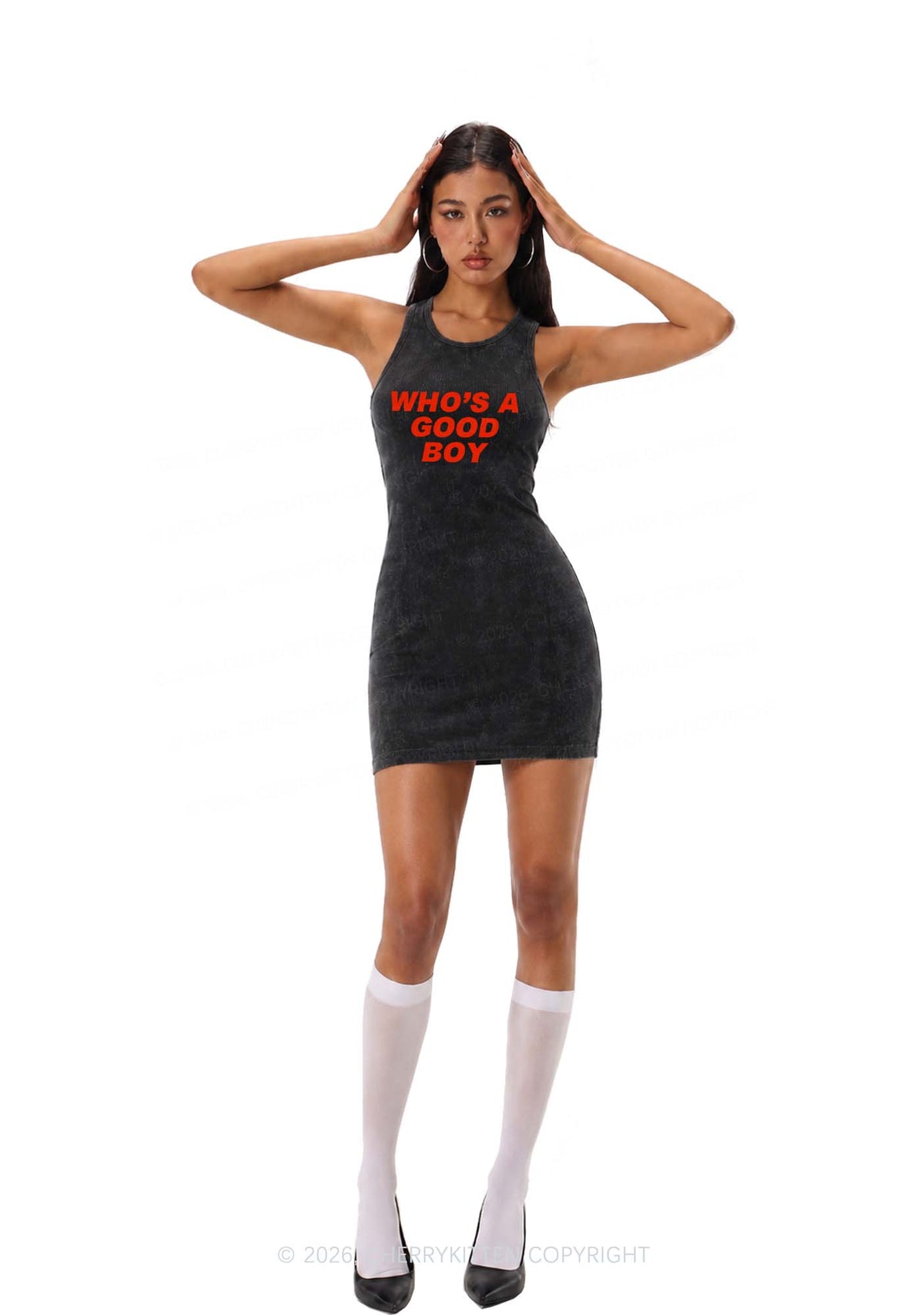 Whos A Good Boy Y2K Washed Tank Dress Cherrykitten