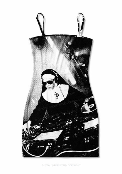 DJ Nun Y2K Print Slip Dress Cherrykitten