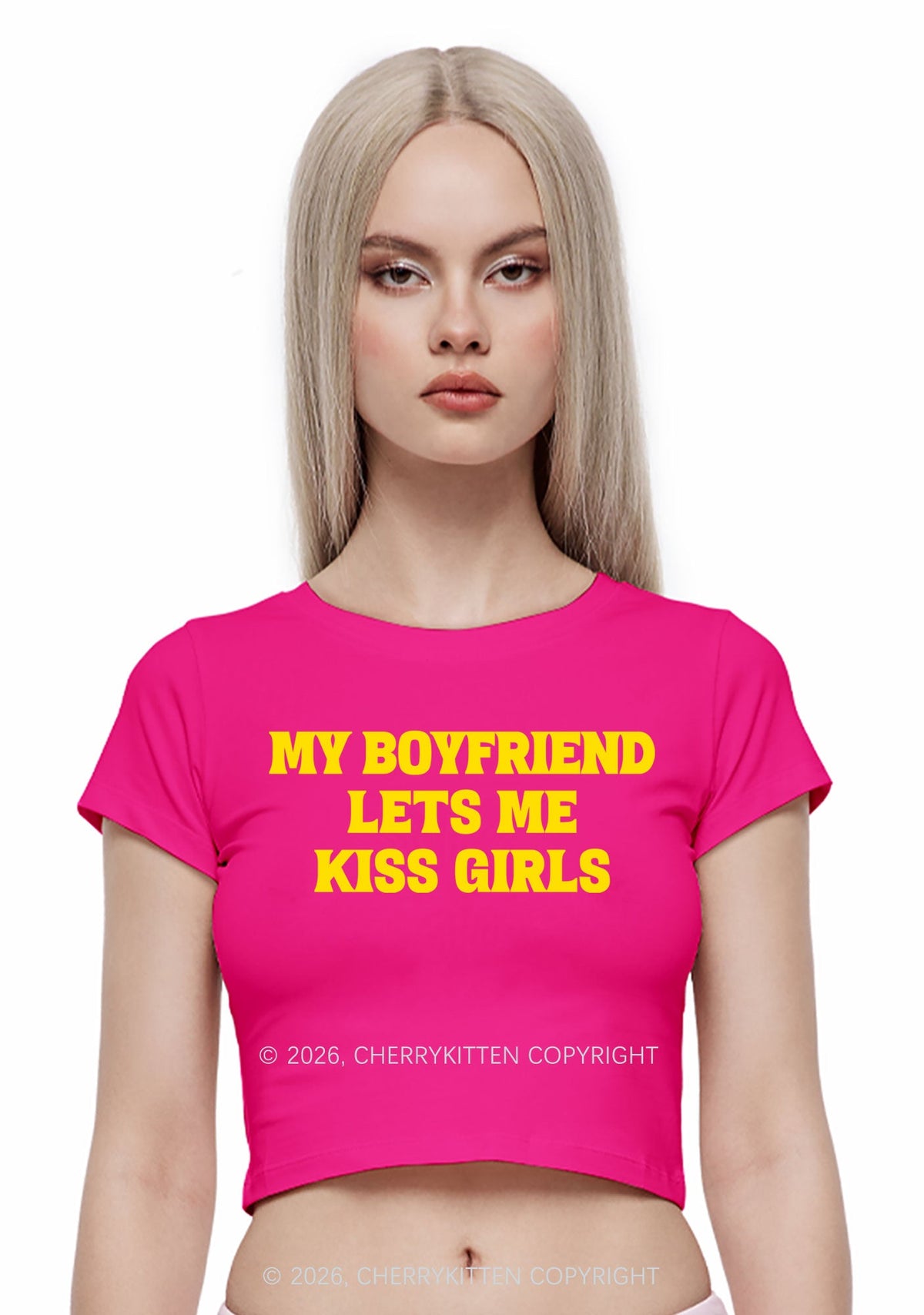 BF Lets Me Kiss Girls Y2K Baby Tee Cherrykitten