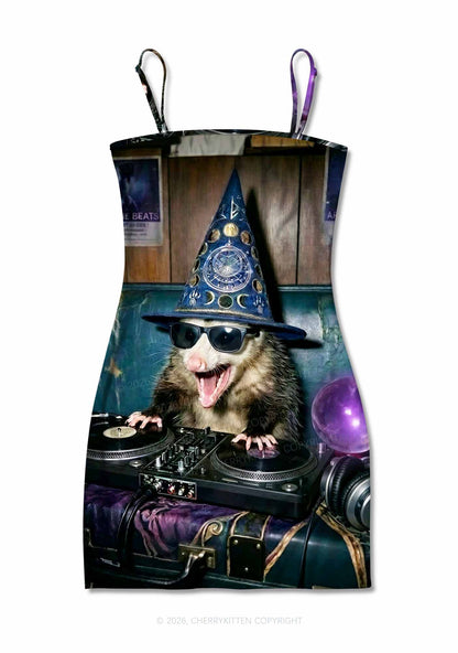 Wizard Opossum DJ Y2K Print Slip Dress Cherrykitten