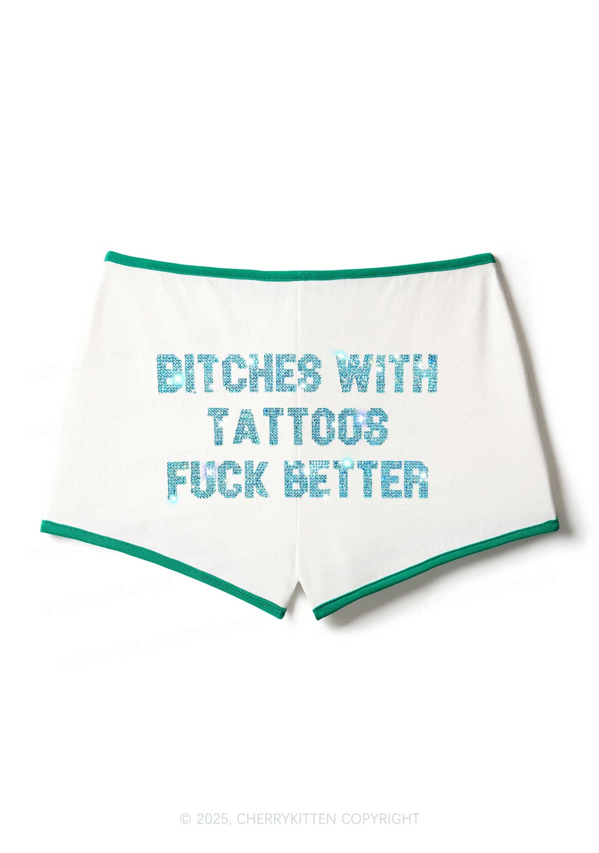 Rhinestone Bxxches With Tattoos Fxxk Better Y2K Booty Shorts Cherrykitten