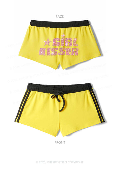 Rhinestone Girl kisser Pride Y2K Drawstring Mini Shorts Cherrykitten