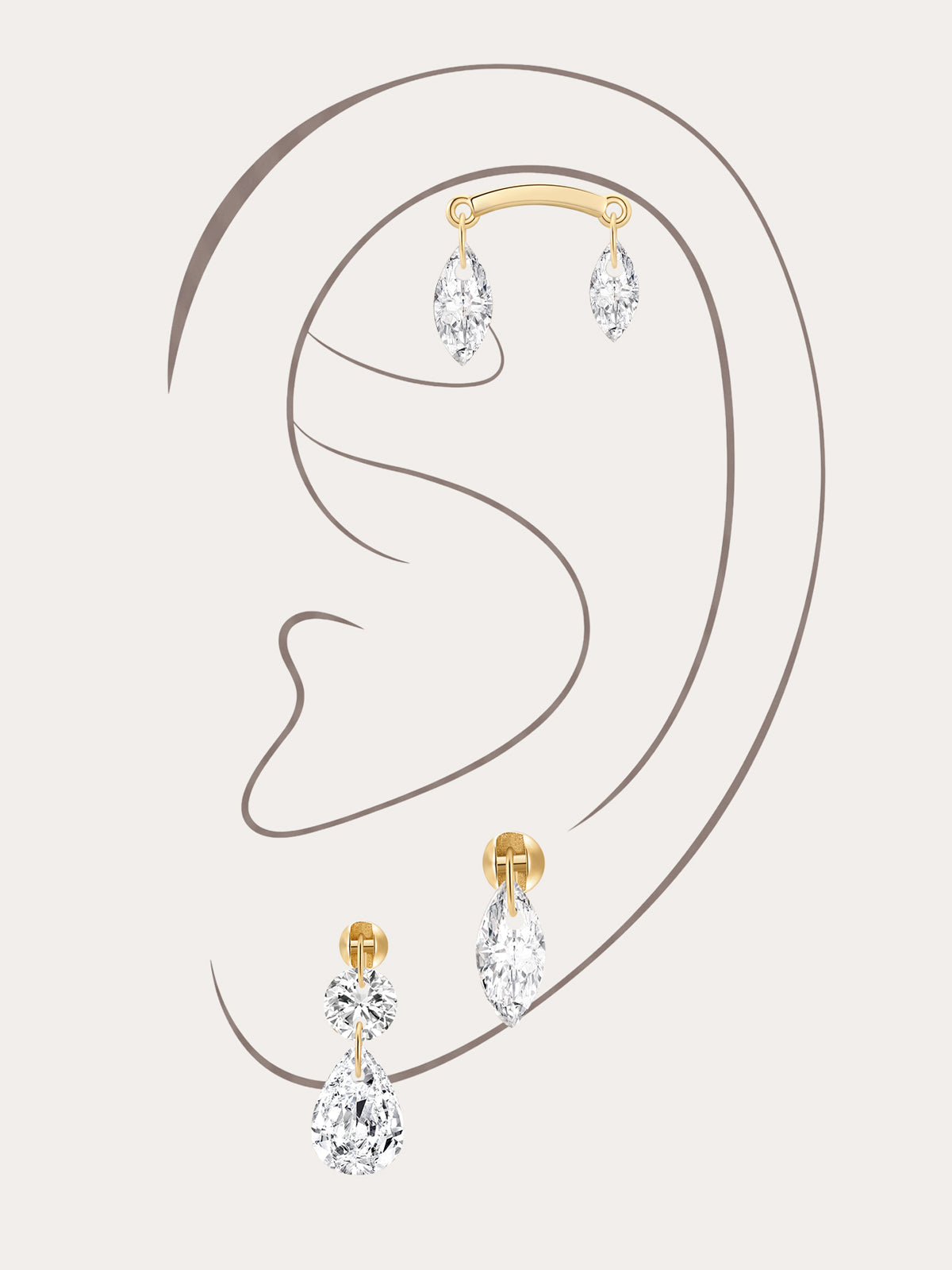 KOSINER 14K Solid Gold Delicate Marquise Drop Stud Set
