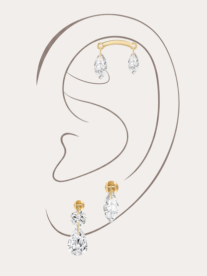 KOSINER 14K Solid Gold Delicate Marquise Drop Stud Set