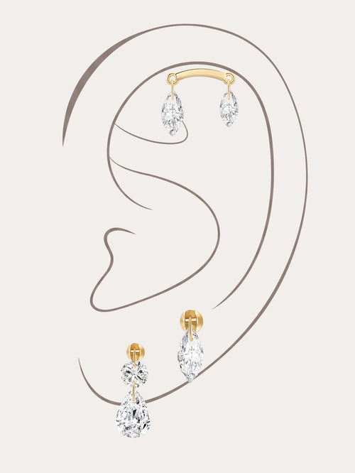 KOSINER 14K Solid Gold Delicate Marquise Drop Stud Set