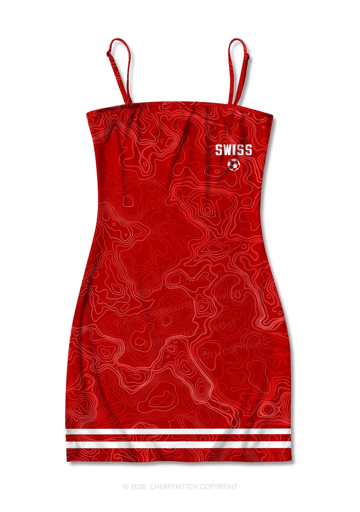 Red Topographic Line Y2K Print Slip Dress Cherrykitten