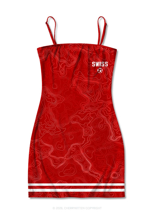 Red Topographic Line Y2K Print Slip Dress Cherrykitten