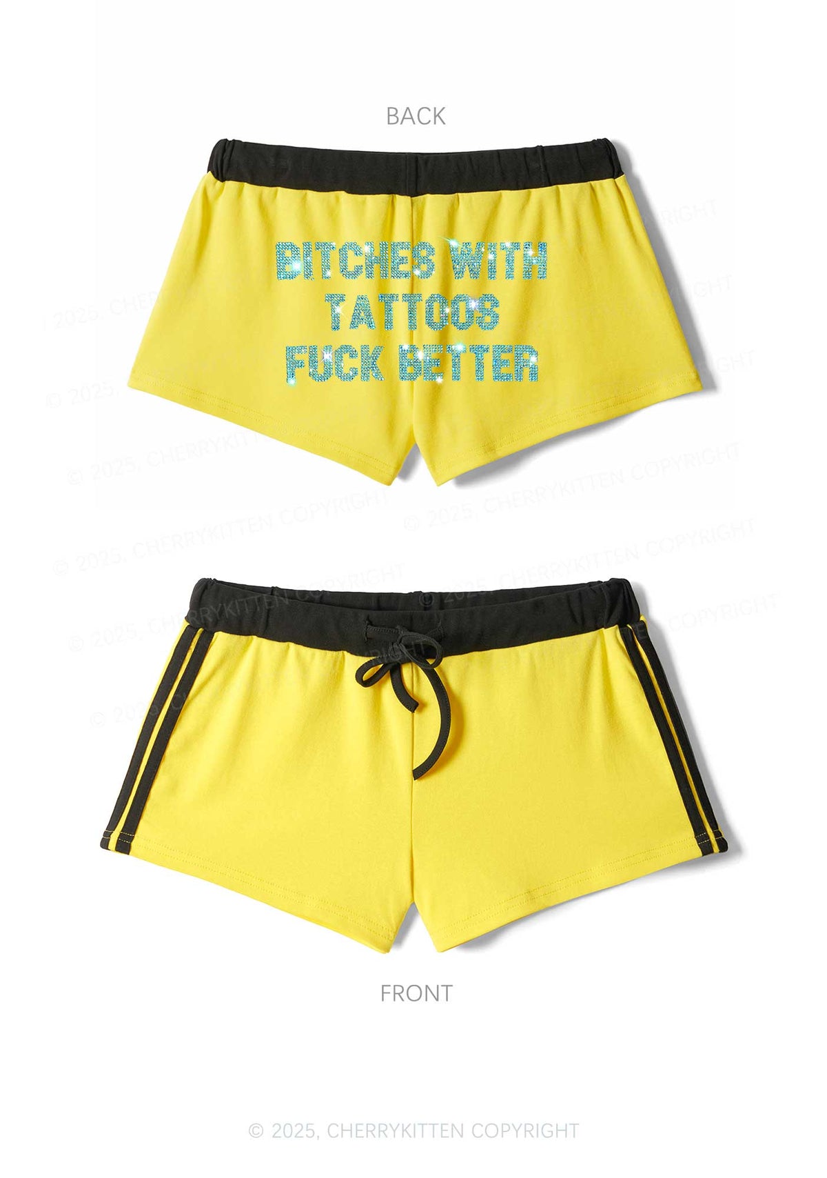 Rhinestone Bxxches With Tattoos Fxxk Better Y2K Drawstring Mini Shorts Cherrykitten