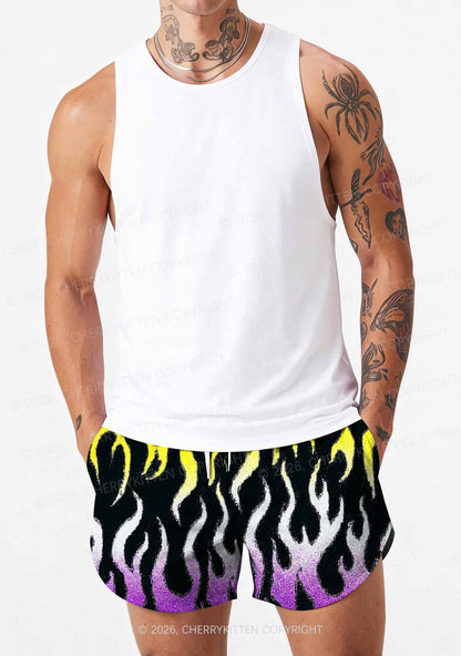 Nonbinary Flame Pride Y2K Print Men Beach Shorts Cherrykitten
