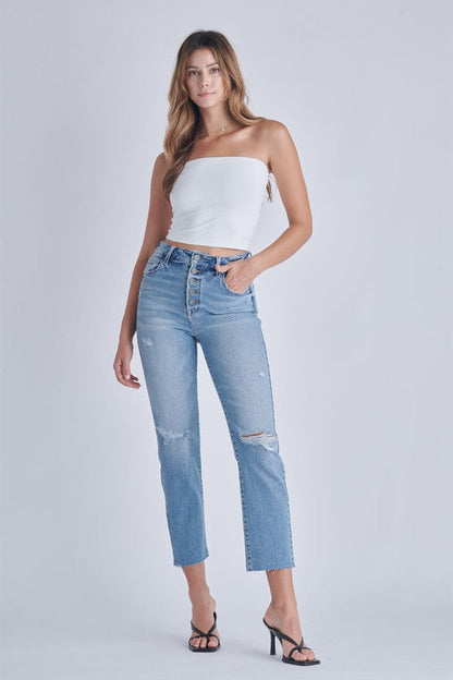 Tracey 27" - Medium Wash - Button Fly - Straight Stretch - High Rise