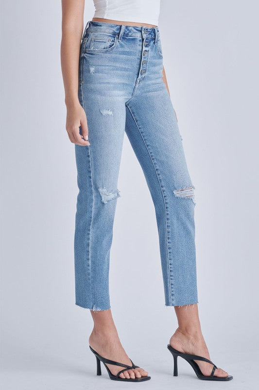 Tracey 27" - Medium Wash - Button Fly - Straight Stretch - High Rise