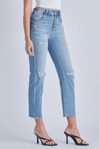 Tracey 27" - Medium Wash - Button Fly - Straight Stretch - High Rise