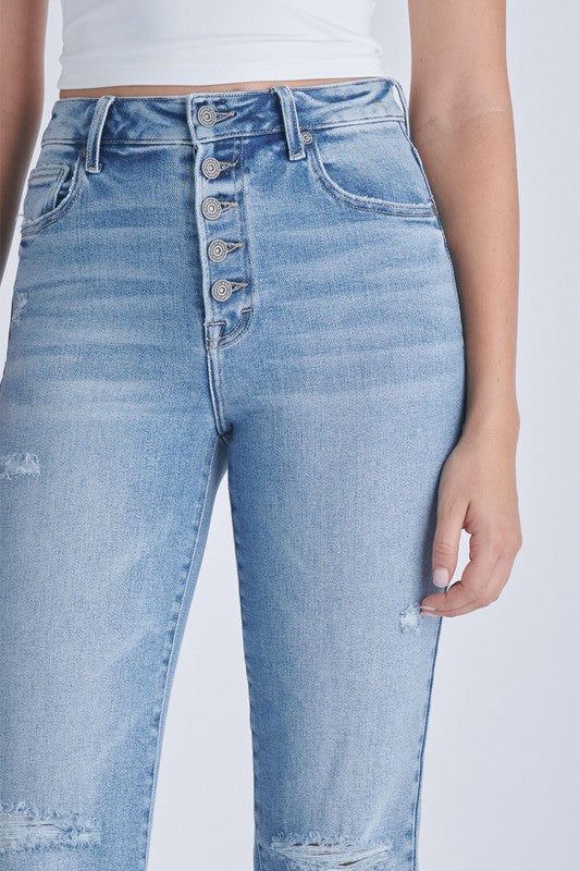 Tracey 27" - Medium Wash - Button Fly - Straight Stretch - High Rise