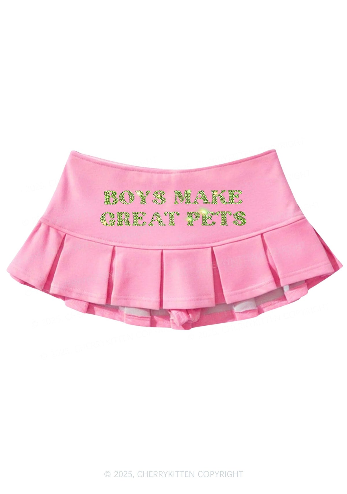 Rhinestone Boys Make Great Pets Y2K Mini Pleated Skirts Cherrykitten