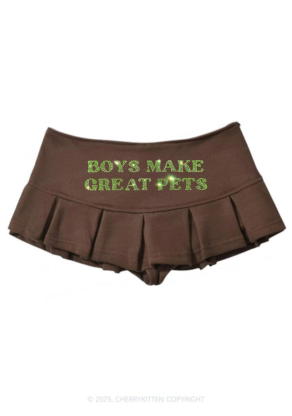 Rhinestone Boys Make Great Pets Y2K Mini Pleated Skirts Cherrykitten