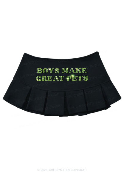 Rhinestone Boys Make Great Pets Y2K Mini Pleated Skirts Cherrykitten