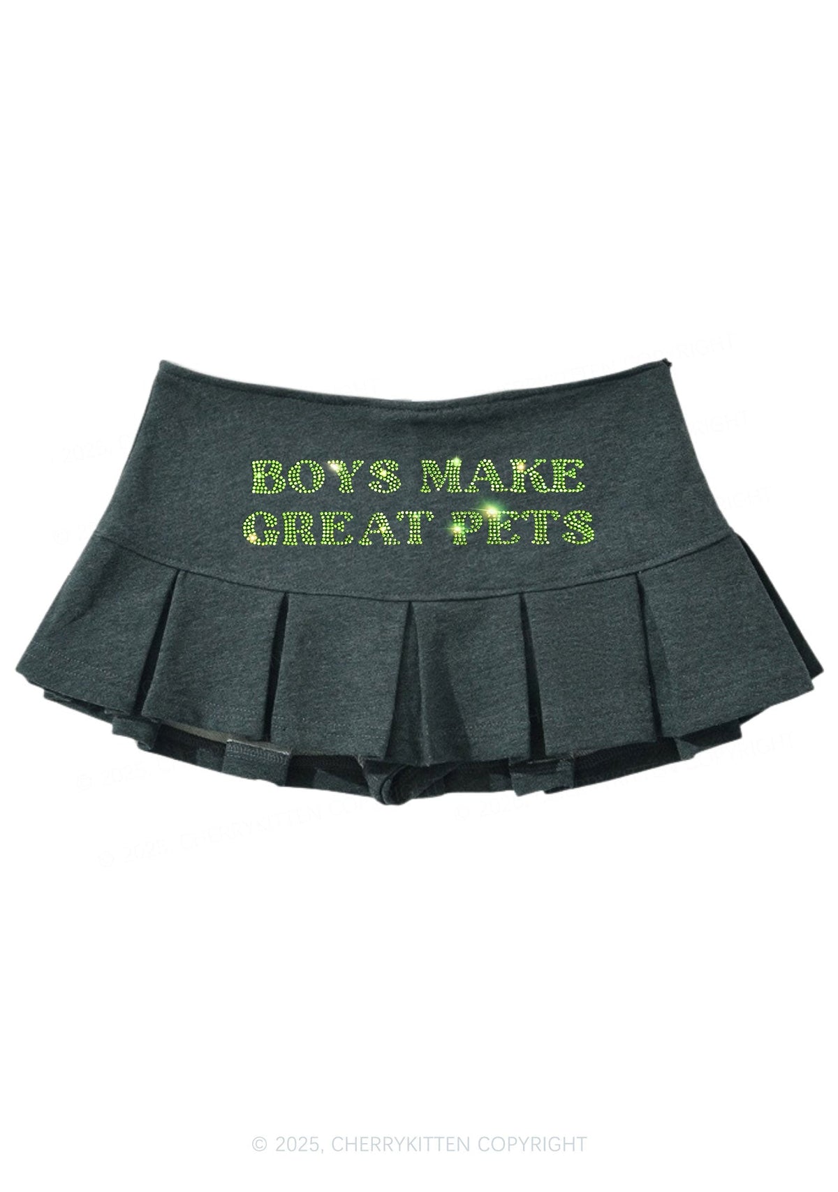 Rhinestone Boys Make Great Pets Y2K Mini Pleated Skirts Cherrykitten