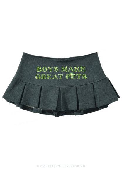 Rhinestone Boys Make Great Pets Y2K Mini Pleated Skirts Cherrykitten