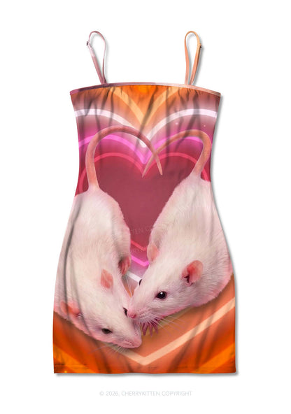 Lesbian Heart Rats Pride Y2K Print Slip Dress Cherrykitten