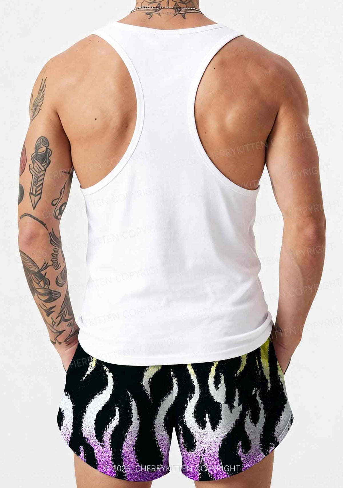 Nonbinary Flame Pride Y2K Print Men Beach Shorts Cherrykitten