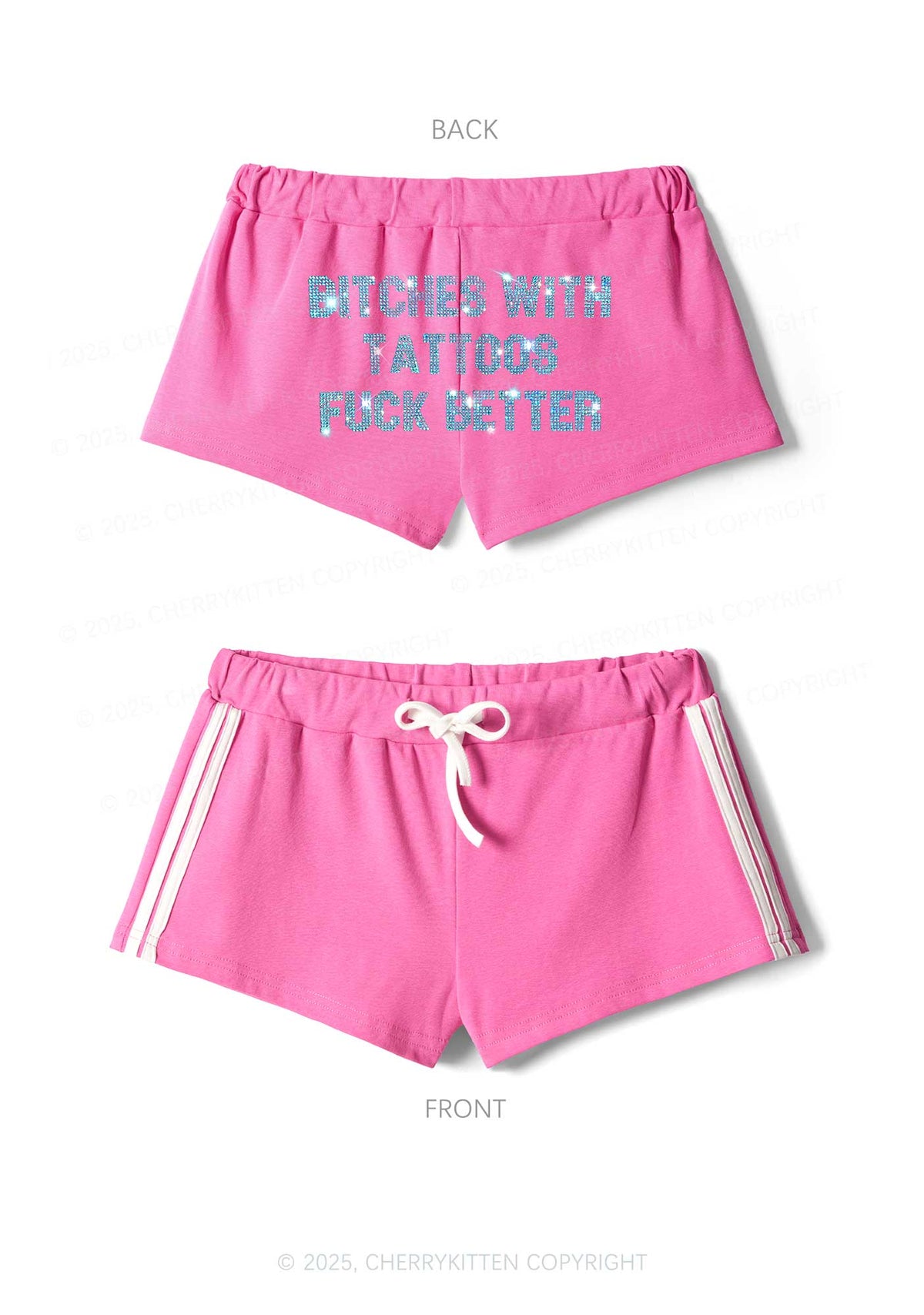 Rhinestone Bxxches With Tattoos Fxxk Better Y2K Drawstring Mini Shorts Cherrykitten