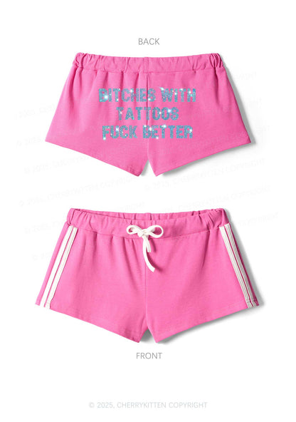 Rhinestone Bxxches With Tattoos Fxxk Better Y2K Drawstring Mini Shorts Cherrykitten