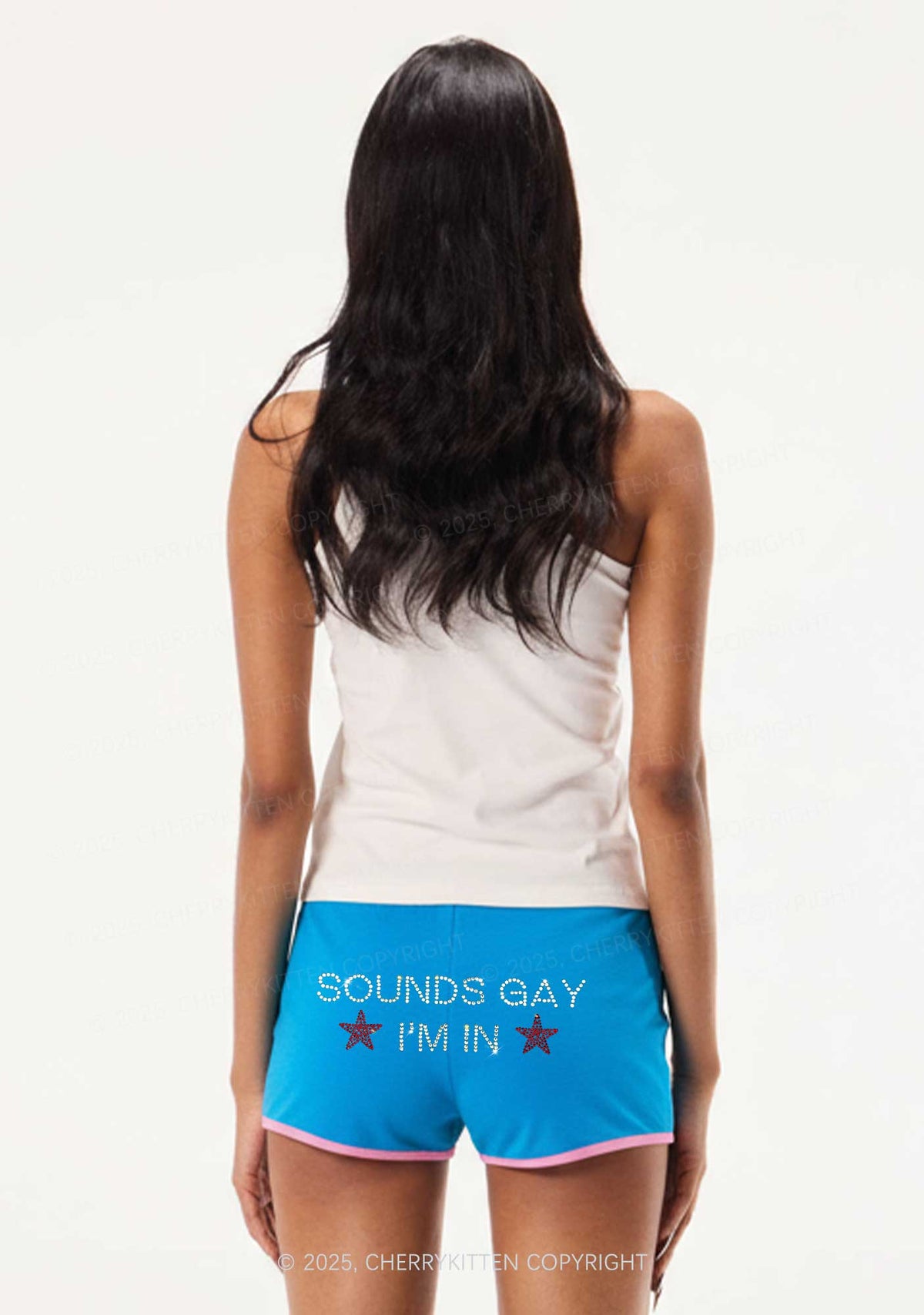 Rhinestone Sounds Gay Pride Y2K Booty Shorts Cherrykitten