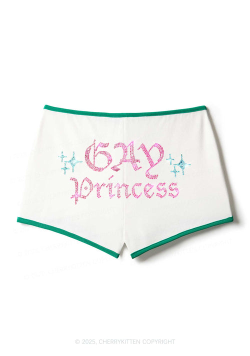Rhinestone Gay Princess Pride Y2K Booty Shorts Cherrykitten