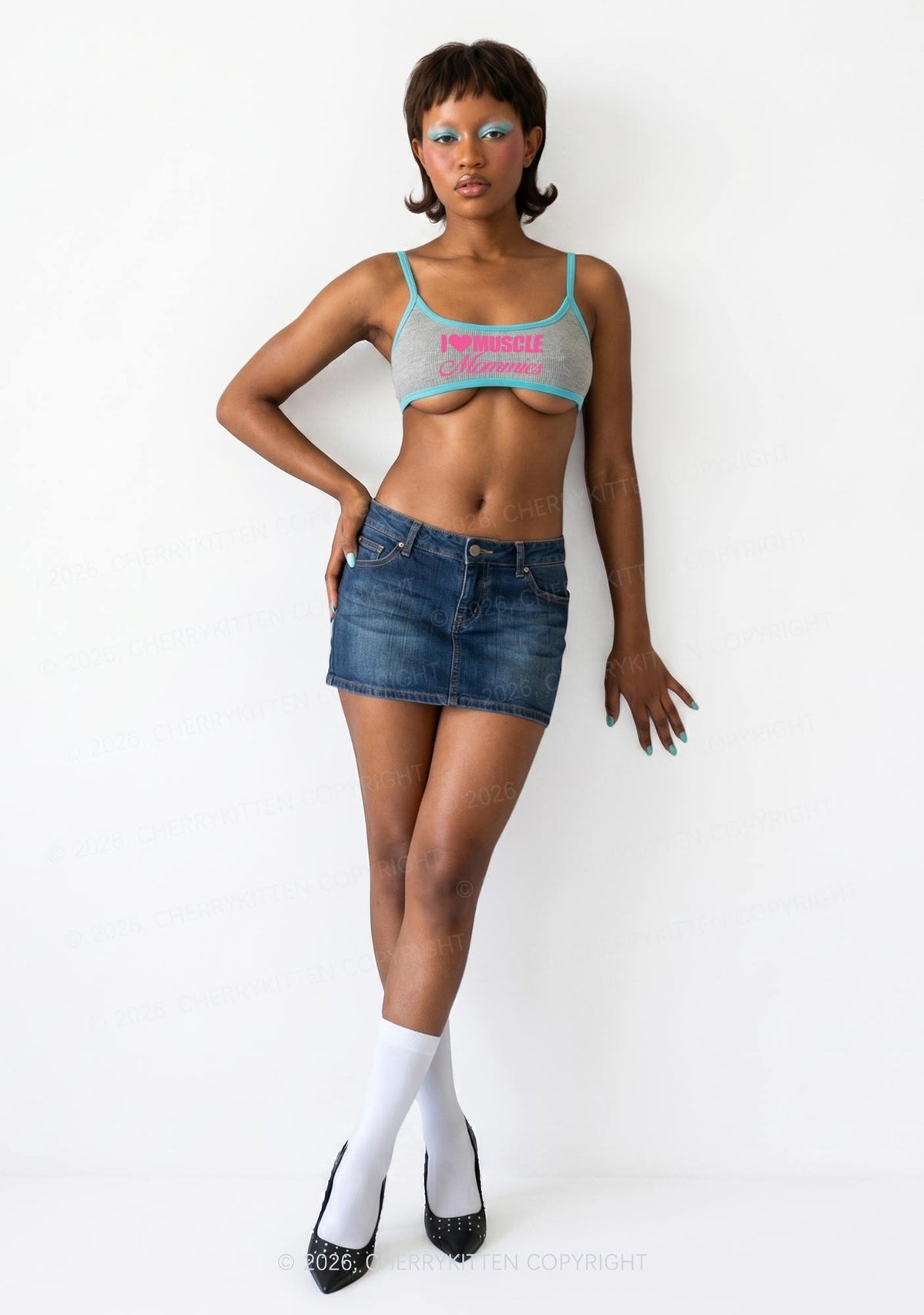 I Love Muscle Mommies Y2K Super Crop Cami Cherrykitten