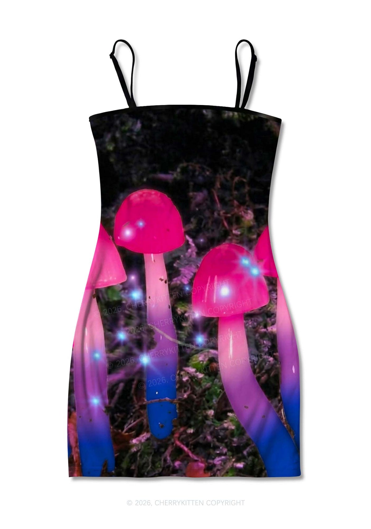 Bisexual Glowing Mushroom Pride Y2K Print Slip Dress Cherrykitten