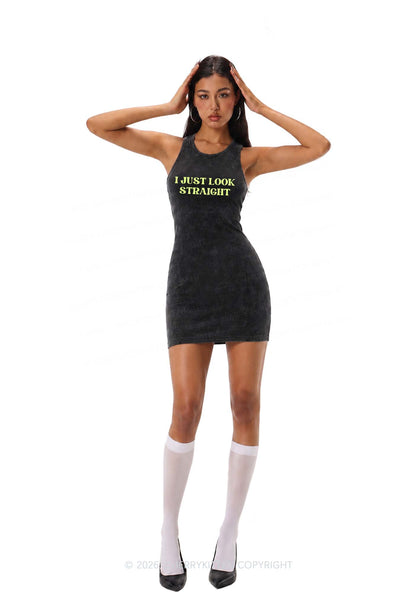 I Just Look Straight Pride Y2K Washed Tank Dress Cherrykitten