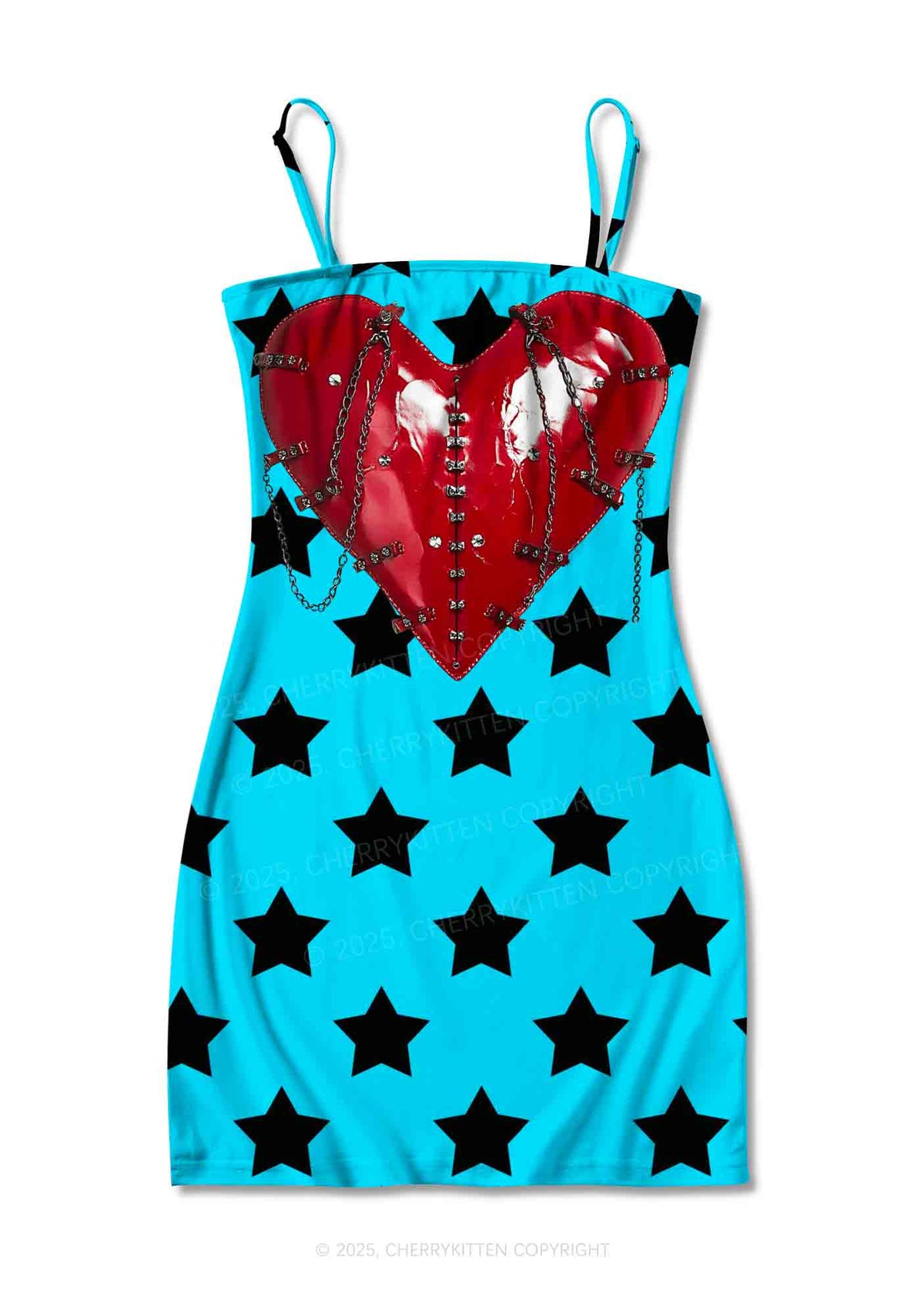 Punk Red Heart Y2K Print Slip Dress Cherrykitten