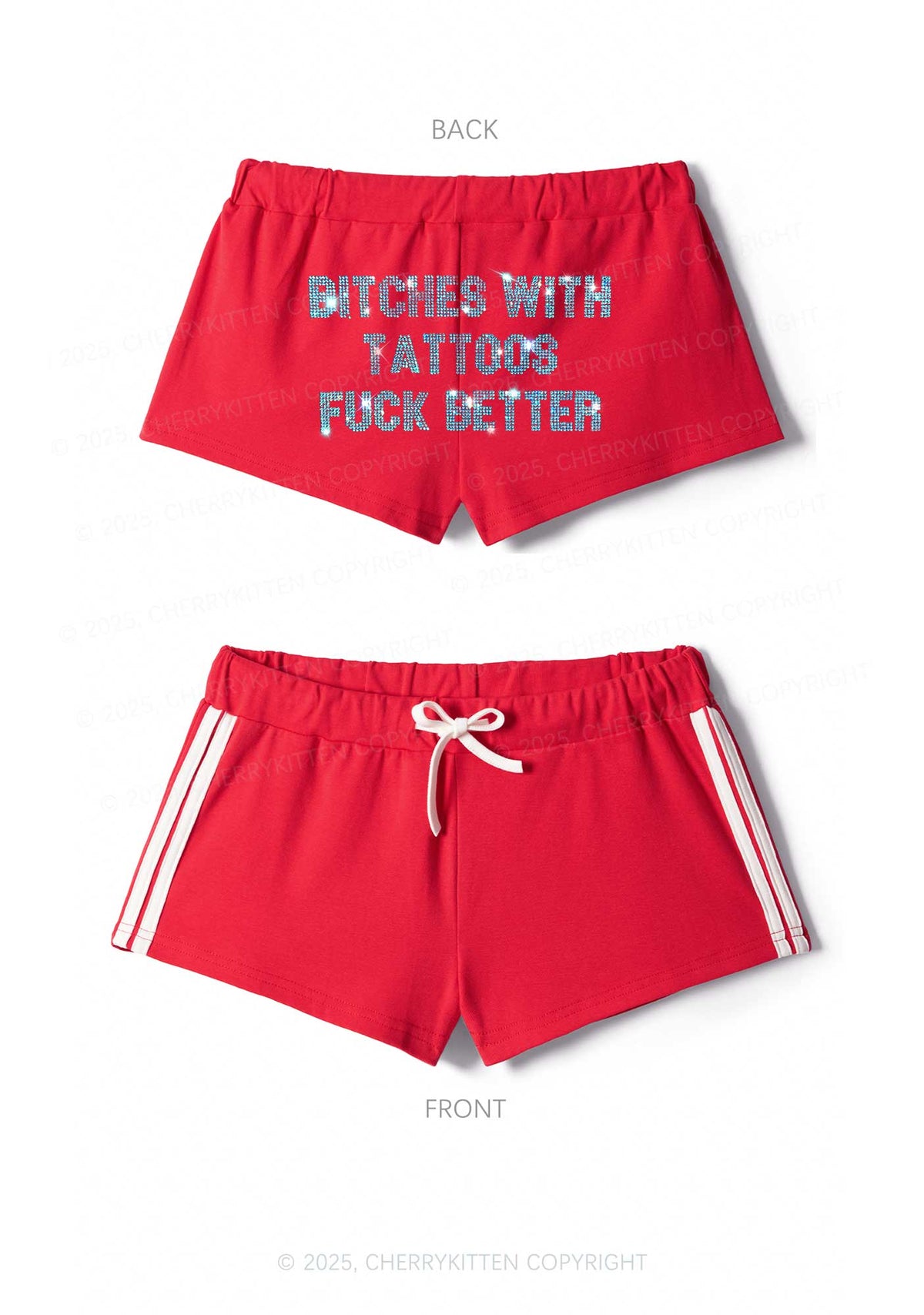 Rhinestone Bxxches With Tattoos Fxxk Better Y2K Drawstring Mini Shorts Cherrykitten