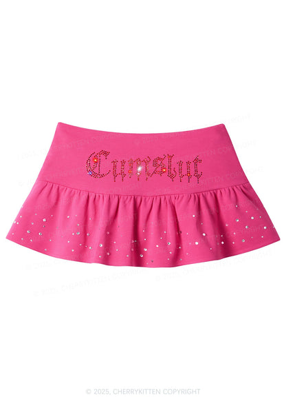 Rhinestone Cxmslxt Y2K Pink Ruffled Rhinestone Mini Skirt Cherrykitten