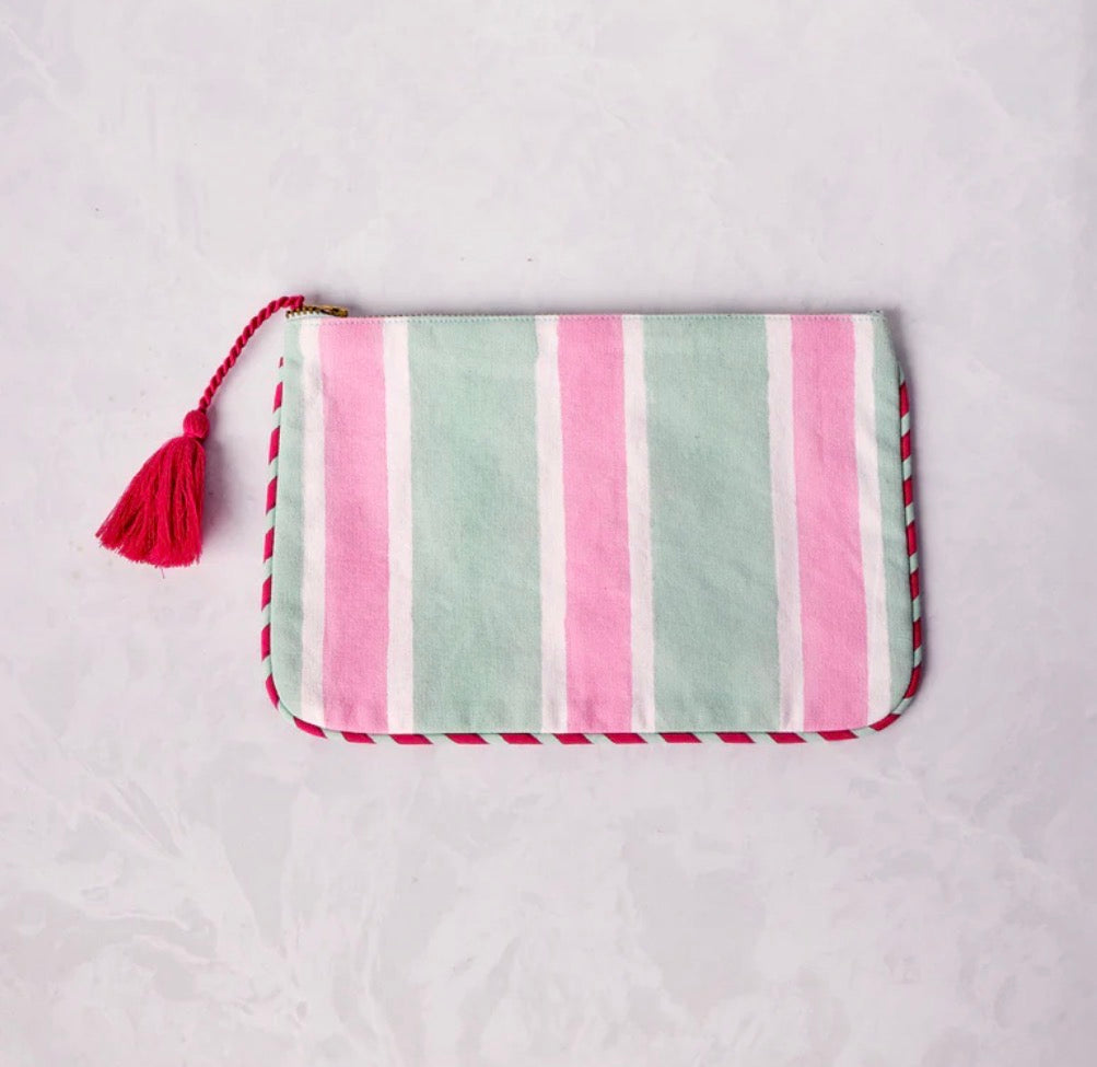 Mahjong Menagerie Canvas Pouch- Pale Jade
