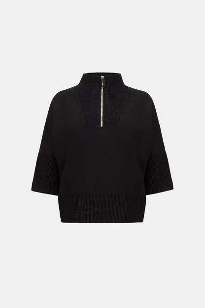 Ribbed Trim Half-Zip Pullover