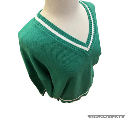 Montauk V-Neck Sweater-Green/White