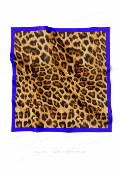 Blue Border Leopard Y2K Print Square Bandana Cherrykitten