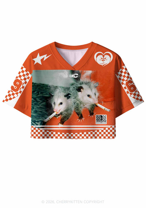 Smoking Badass Possum Y2K Crop Sport Jersey Shirts Cherrykitten