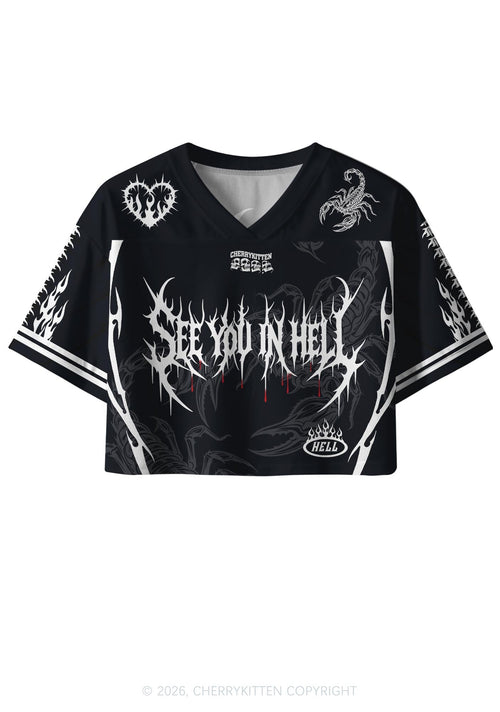 See You In Hell Y2K Crop Sport Jersey Shirts Cherrykitten