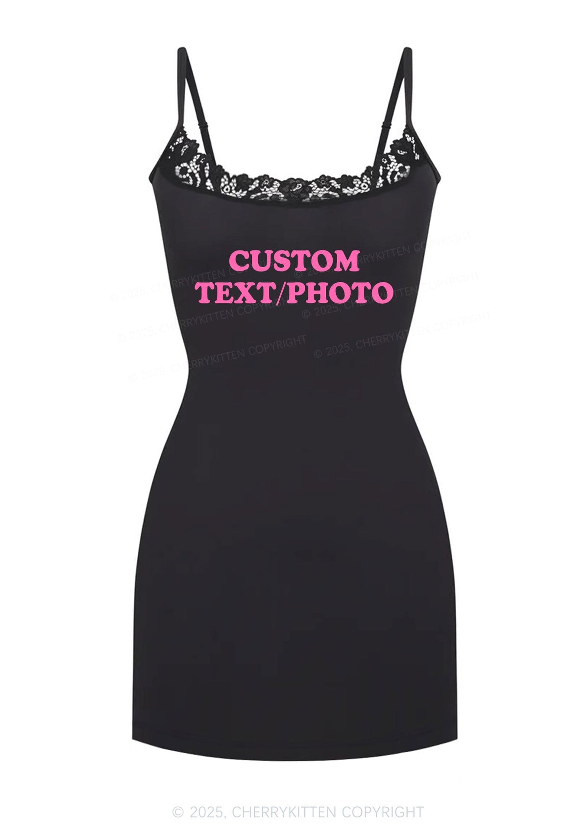 Custom Personalized Text Y2K Lace Slip Dress Cherrykitten
