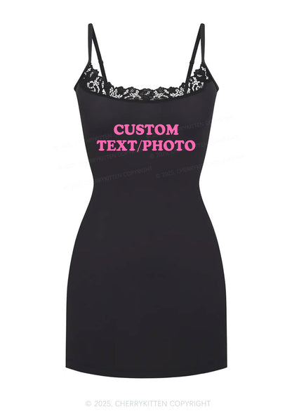 Custom Personalized Text Y2K Lace Slip Dress Cherrykitten