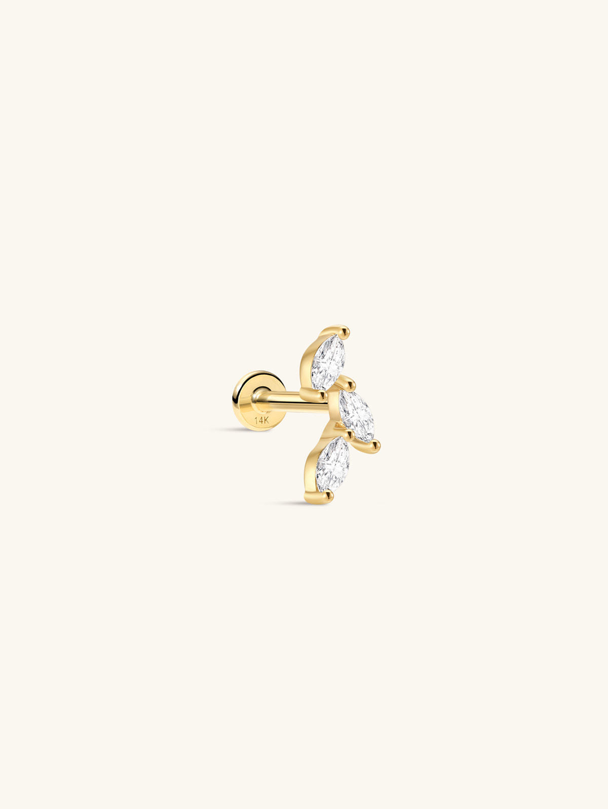 KOSINER 14K Solid Gold Elegant Leaf Flat Back Stud